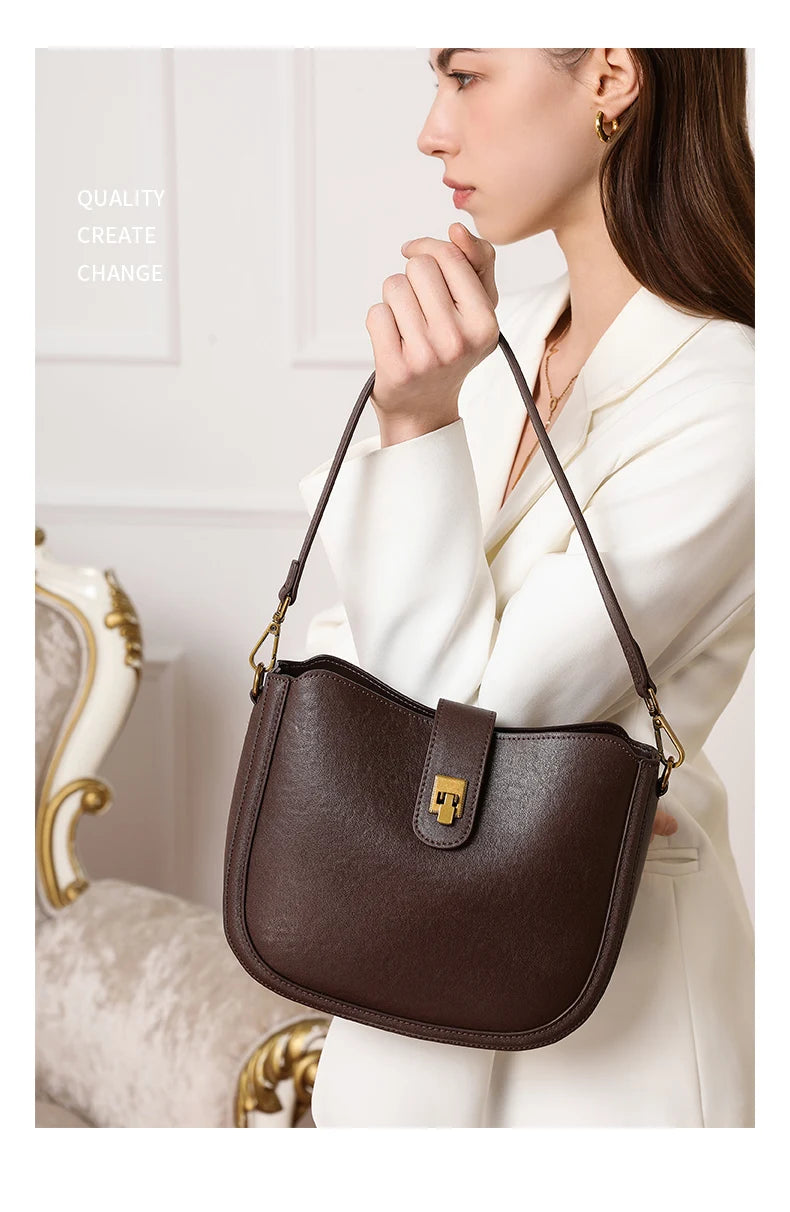 Women‘s Cowhide Genuine Leather Shoulder Bag Ladies Soft Natural Cow Leather Handbag Female Fashion Luxury Design Crossbody Bags
