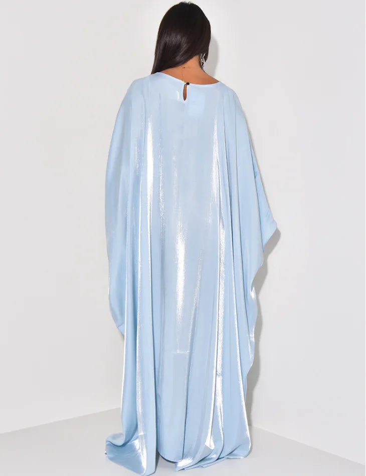 CM.YAYA Women Loose O-neck Full Batwing Sleeve Long Maxi Dress Summer Satin Vintage Africa Streetwear Vestido Evening Dresses