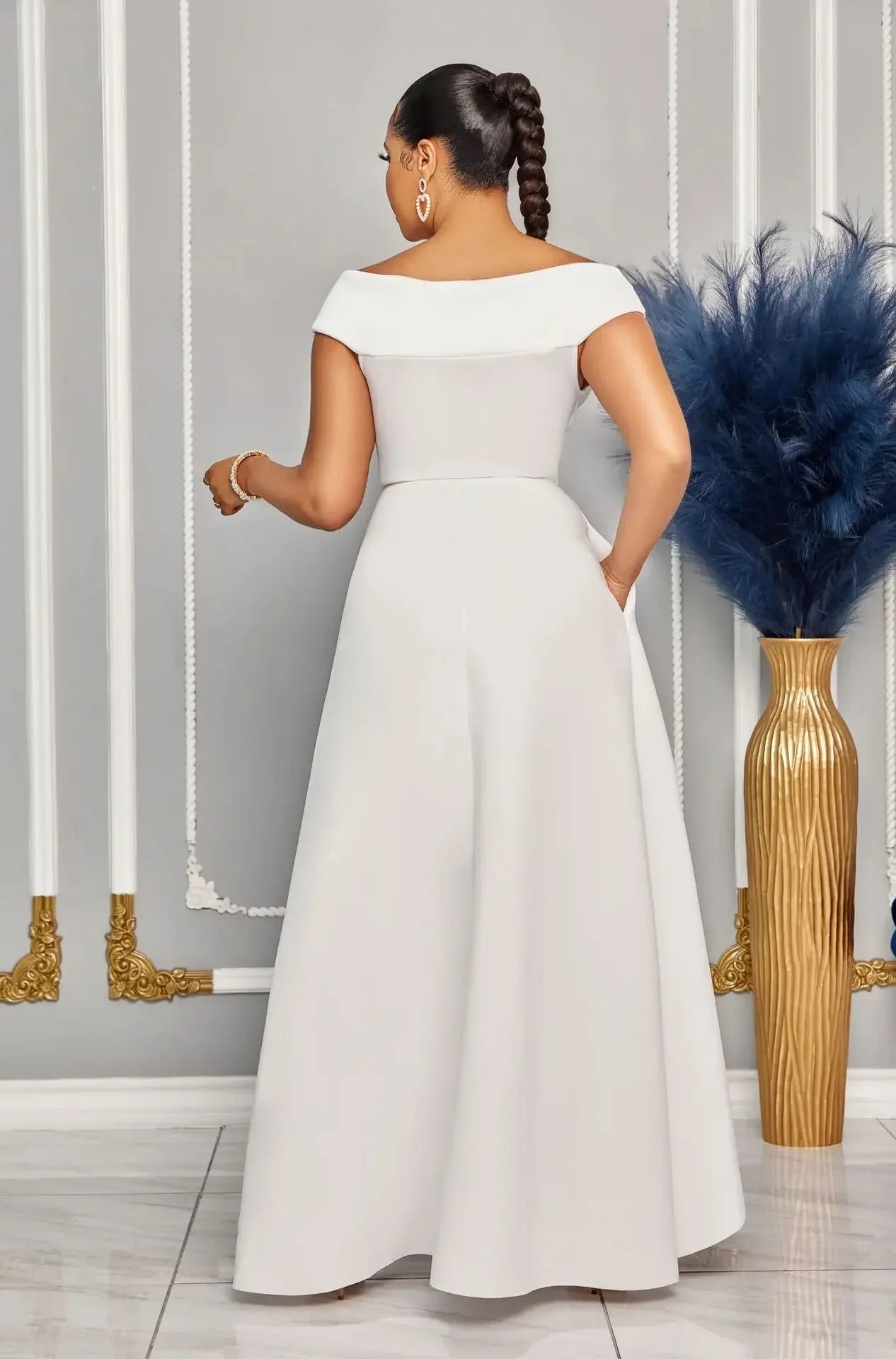 Sexy Slimming Solid Color Off-Shoulder Maxi Dress S10629 European And American Style Smooths Your Silhouette