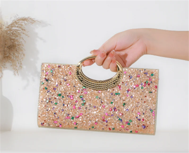2025 New Single Side Stone Evening Bags Banquet Clutch Purse Mini Party Dinner Wallets Drop Shipping