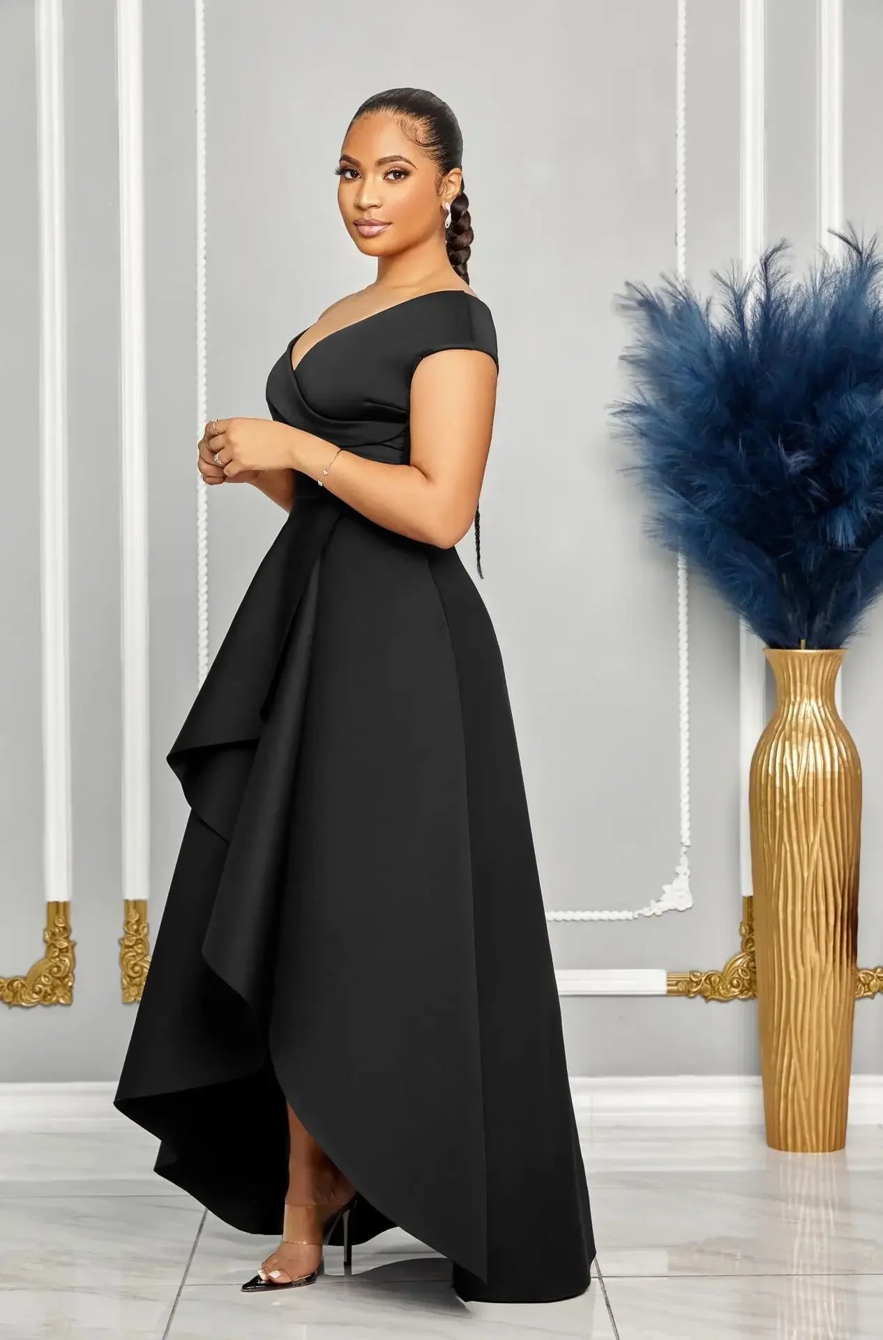 Sexy Slimming Solid Color Off-Shoulder Maxi Dress S10629 European And American Style Smooths Your Silhouette