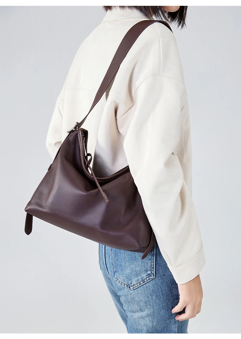 Cowhide Genuine Leather Handbags Women Casual Shoulder Bag Female Fashion Shopping Retro Large Luxury Designer Ladies Bags New