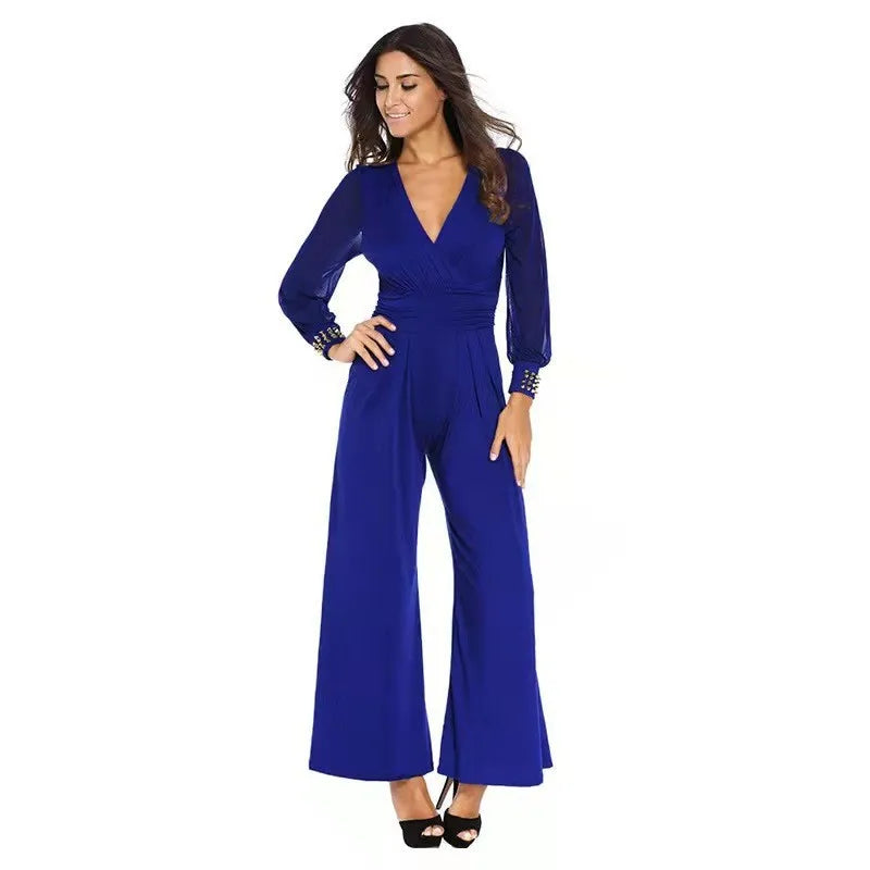 Deep V Neck Lace Lantern Jumpsuit
