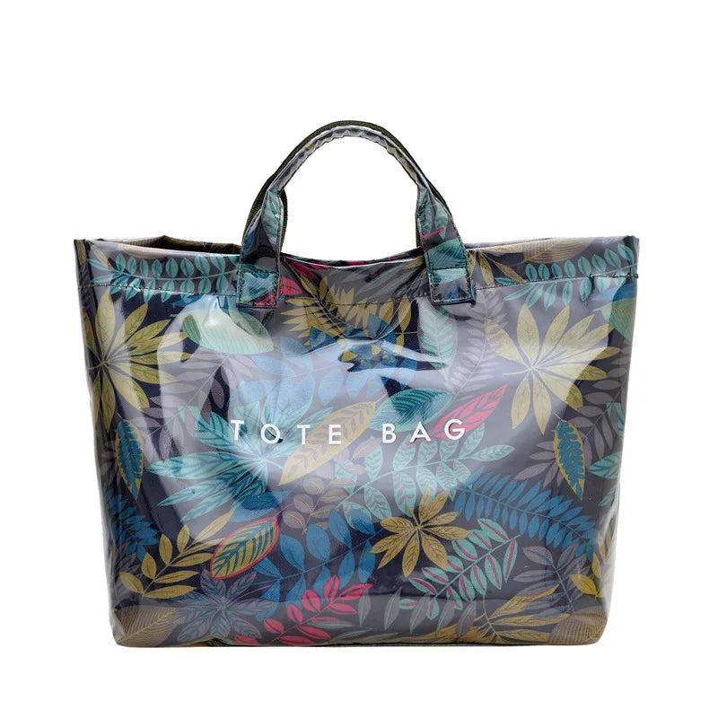 Leaf Print Handbag Pvc Fashion Transparent Waterproof Fashion High-end Shoulder Bag Large Capacity Commuter Tote Bag Shop Bag