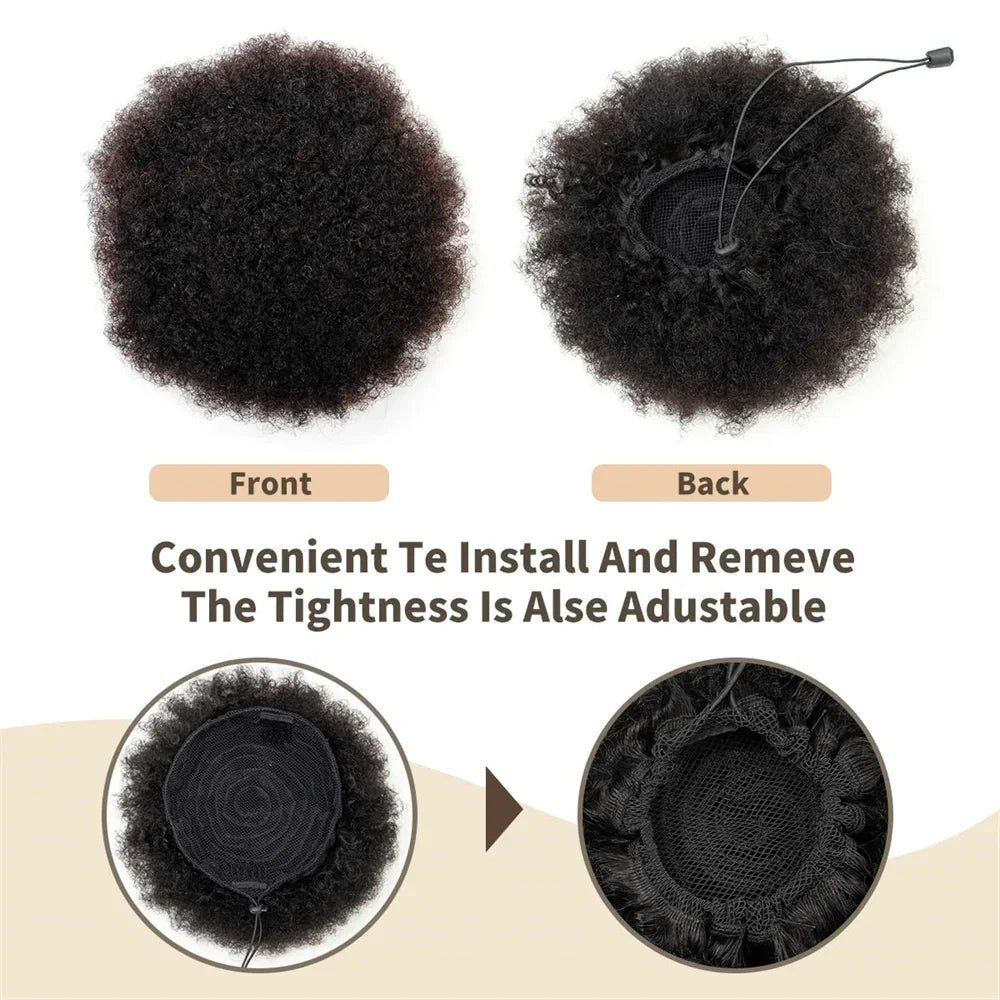 Afro puffs natural black afro puff hair bun for kids 100% Remy human hair small drawstring ponytail for little girls curly