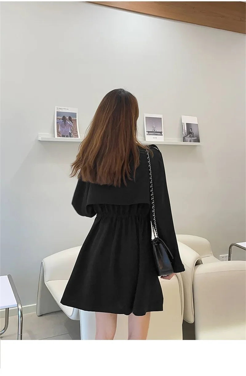 Autumn Windbreaker New Women's Thin Coat Korean Version 2023 Single-Layer Fashion Drawstring Slim Trench Coat Top with 3/4 Sleev