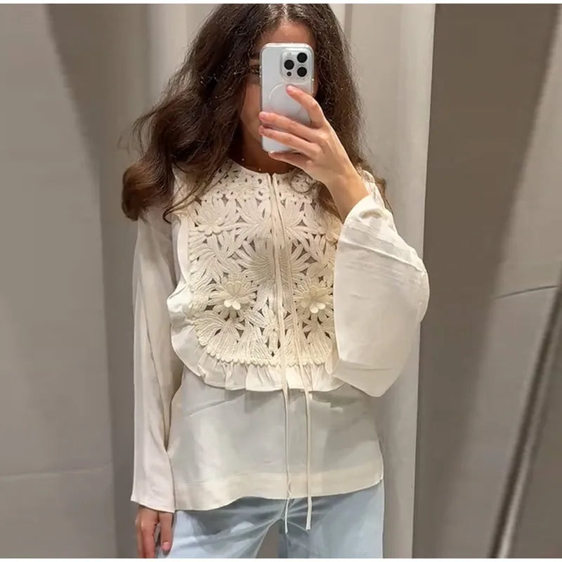 Floral Hollow Embroidery Mini Skirt Sets Women 2 Pieces Flare Sleeved Women Suit Casual Two Piece Set Summer Women Outfit