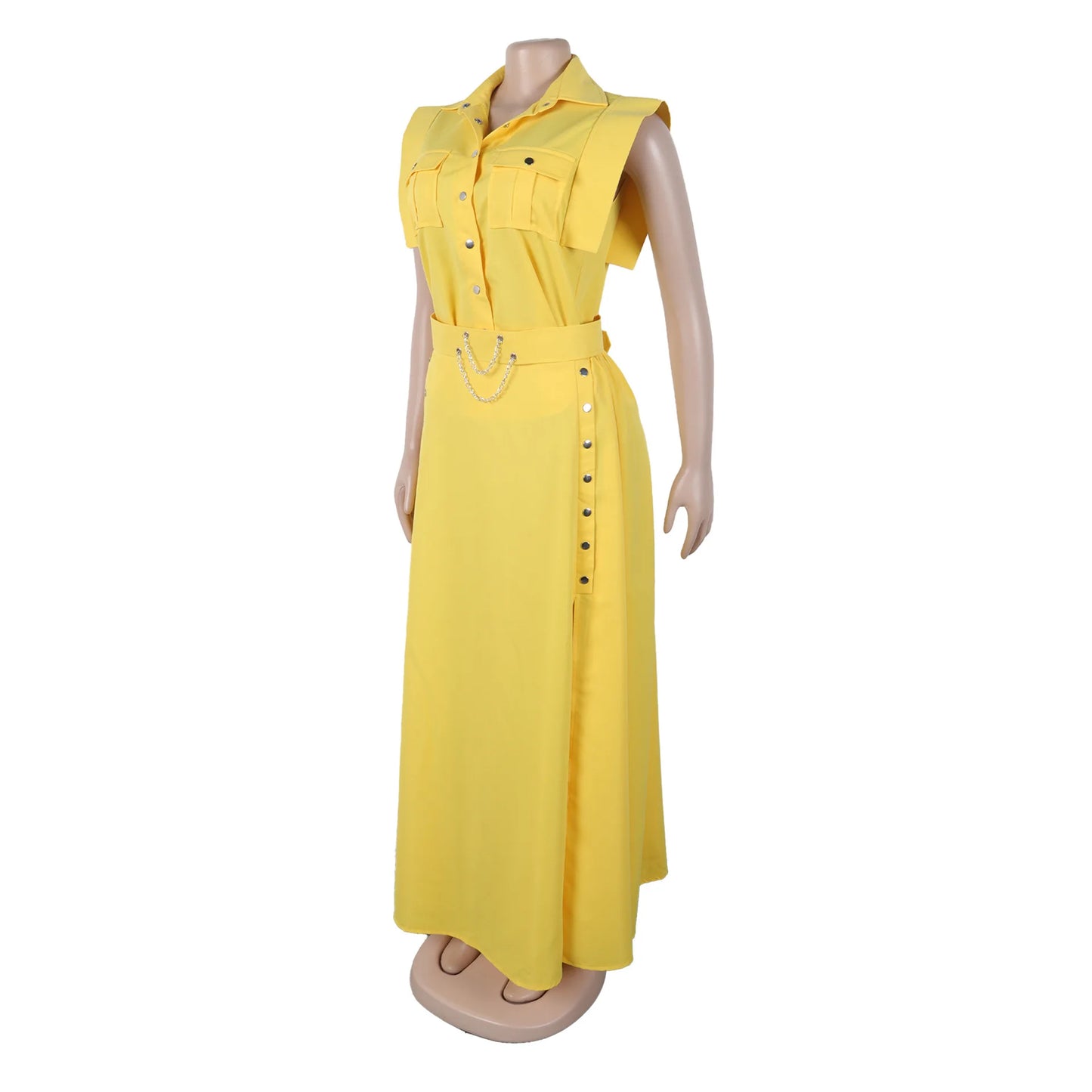 CM.YAYA Women's Set OL Sleeveless Shirt + Cargo Split Long Skirts Suit 2025 Summer Party Evening Street Two 2 Piece Set Outfits
