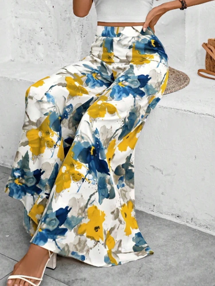 Women's Floral Print Wide Leg Trousers
