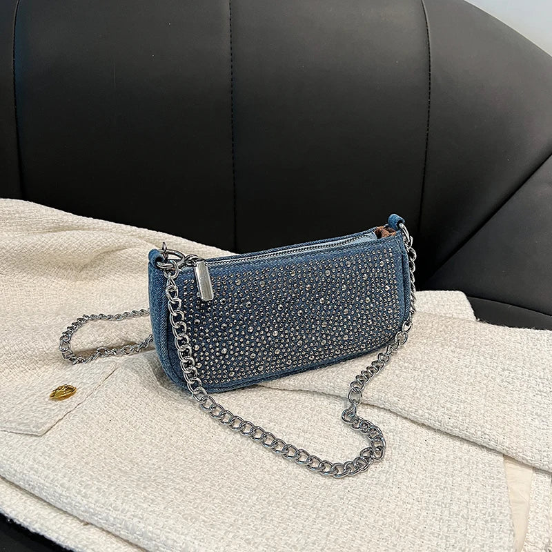 Rhinestone Appliqued Chain Shoulder Crossbody Bags for Women
