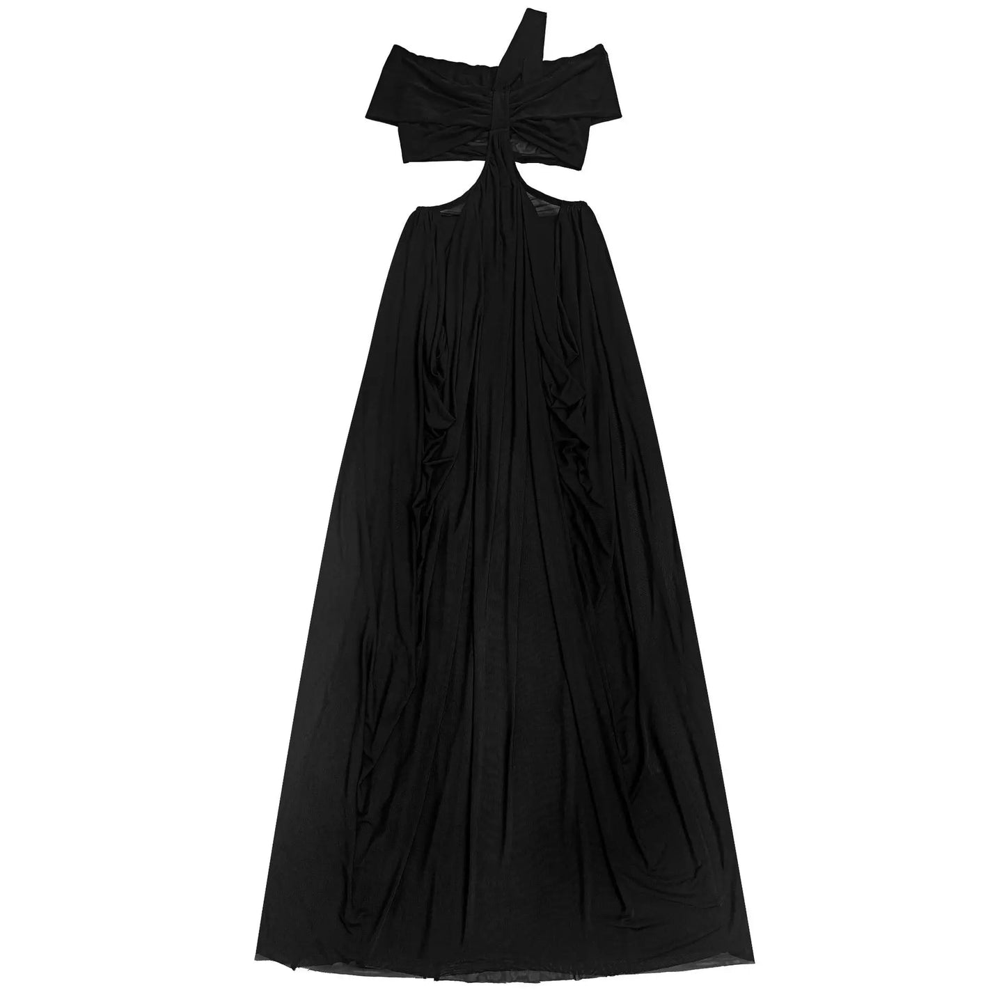 Joskaa 2025 Women's Elegant One Shoulder Strapless Mesh Irregular Maxi Dress Sexy Hollow Backless Skinny Evening Gown Clubwear
