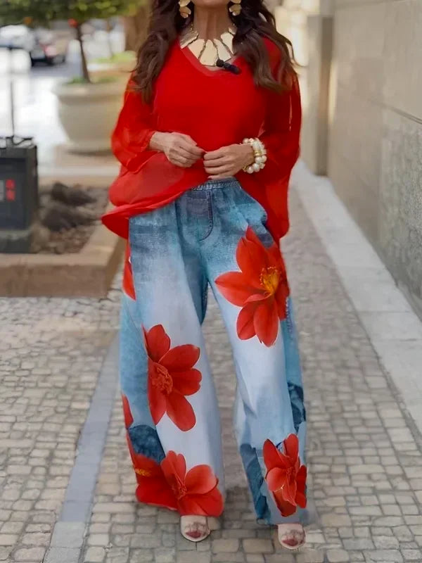 Krisstargirl Summer Women's Urban Flower Printed Pants 2025 New Loose Casual Hight Waist Wide Leg Trousers Bottoms for Woman