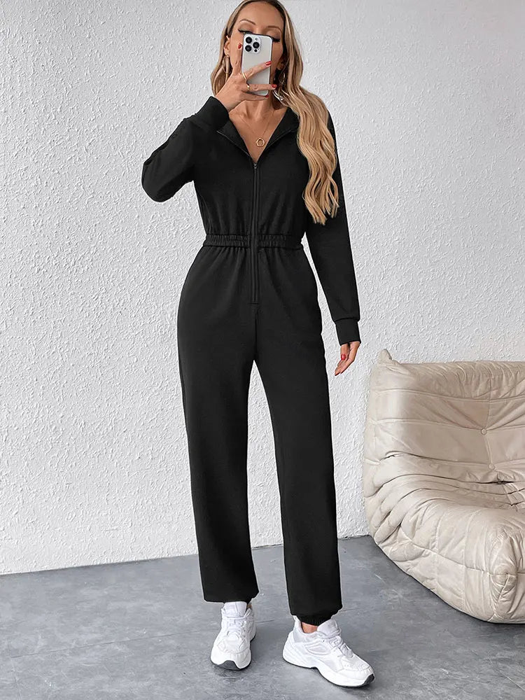 COOL BABES Store Women Jumpsuits New Spring Autumn Fashion Hooded Zippers Casual Slim Rompers Sexy Black Elegant Lady Jumpsuits