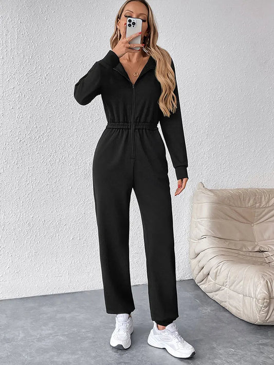 COOL BABES Store Women Jumpsuits New Spring Autumn Fashion Hooded Zippers Casual Slim Rompers Sexy Black Elegant Lady Jumpsuits