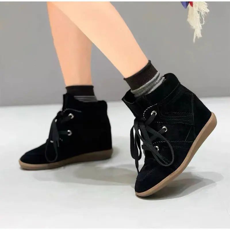Brand Frosted Splicing Sneakers Women Fashion Versatile Casual High-top Shoes Inner Height Increase Textured Design Casual Shoes