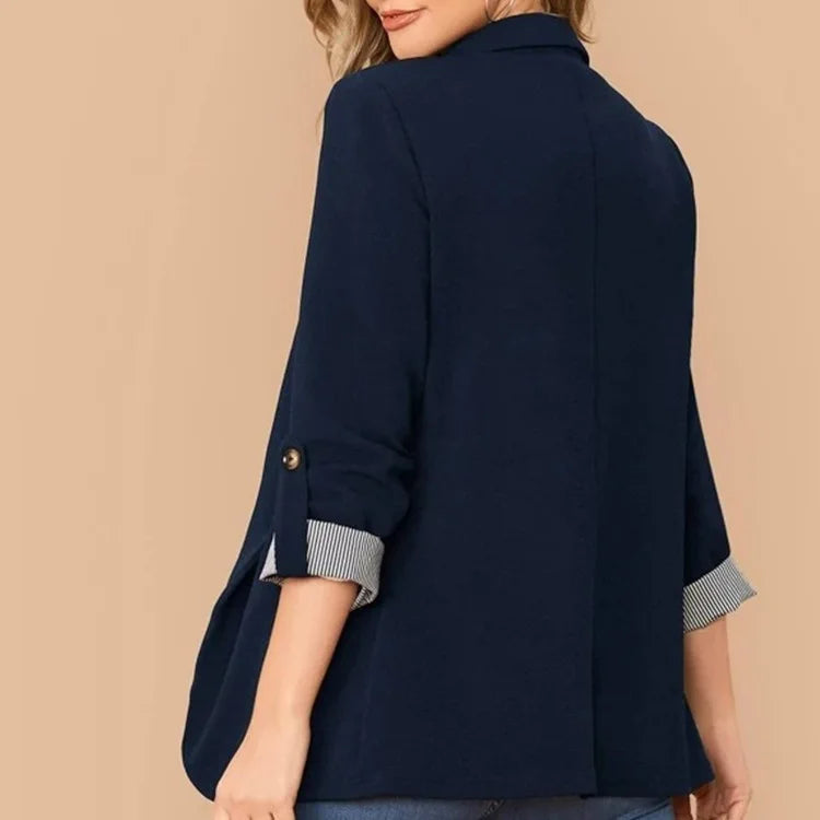 Women Autumn Winter Fashion Splicing Lapel Slim Cardigan Blazer Jacket Long Sleeve Casual