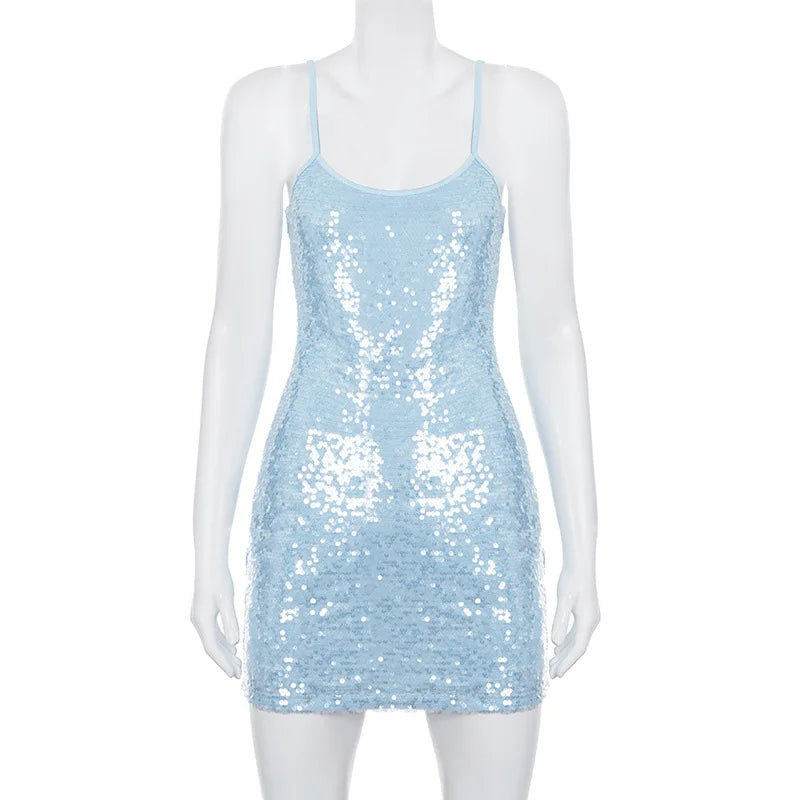 Sexy Sleeveless Sequin Short Dress Nightclub Party Off Shoulder Women's Mini Dress Summer Camisole Slim Fit Beach Dress Vestidos