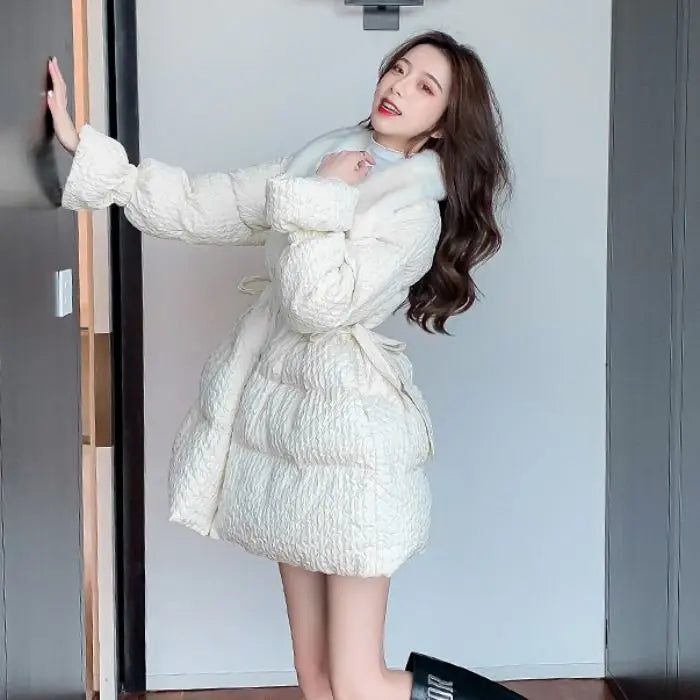 Women Cotton Padded Jacket Coat Female Winter Student Clothing Big Fur Collar Fashionable Medium To Long Parkas