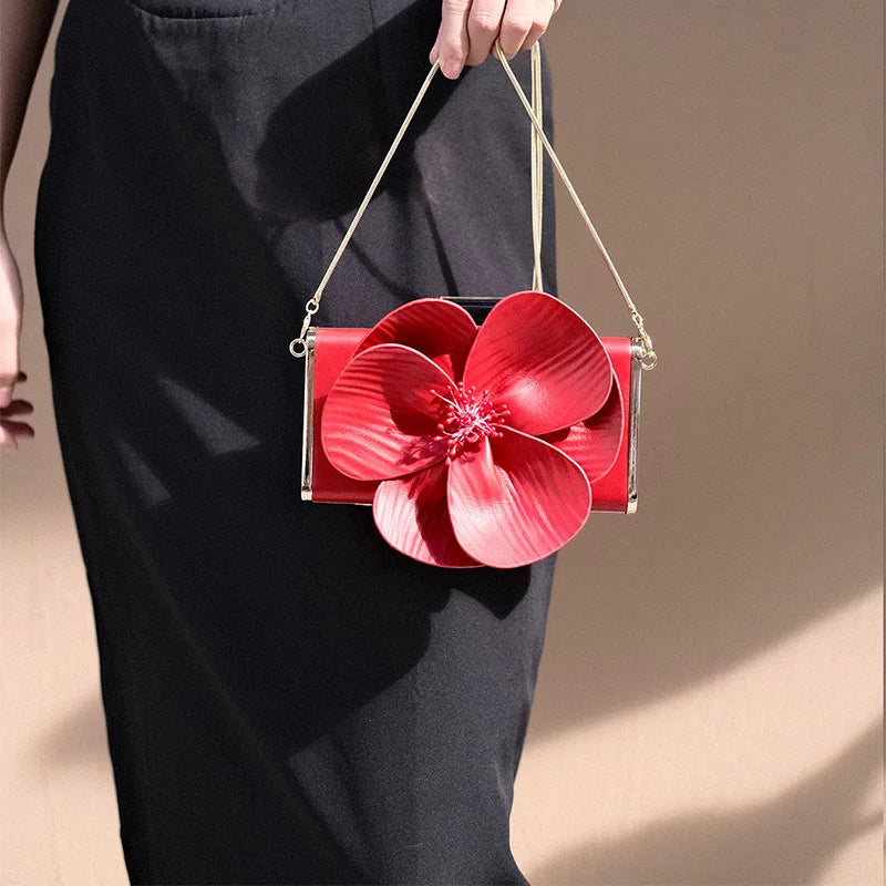 Creative Flower Small Square Bag Fashion Texture Versatile Elegant Crossbody Chain Bag High-grade Leather Irregular Clutch Bag
