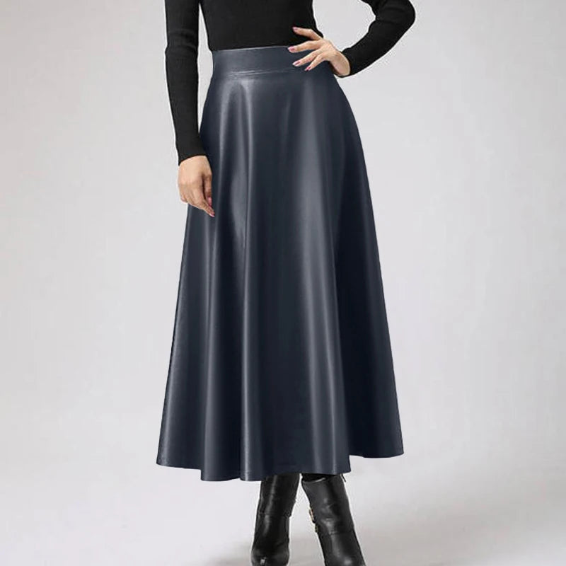 Celmia Fashion Women Long Skirts 2024 Spring PU Leather Faldas Elegant High Waist A-line Midi Skirt Casual Loose OL Swing Jupes