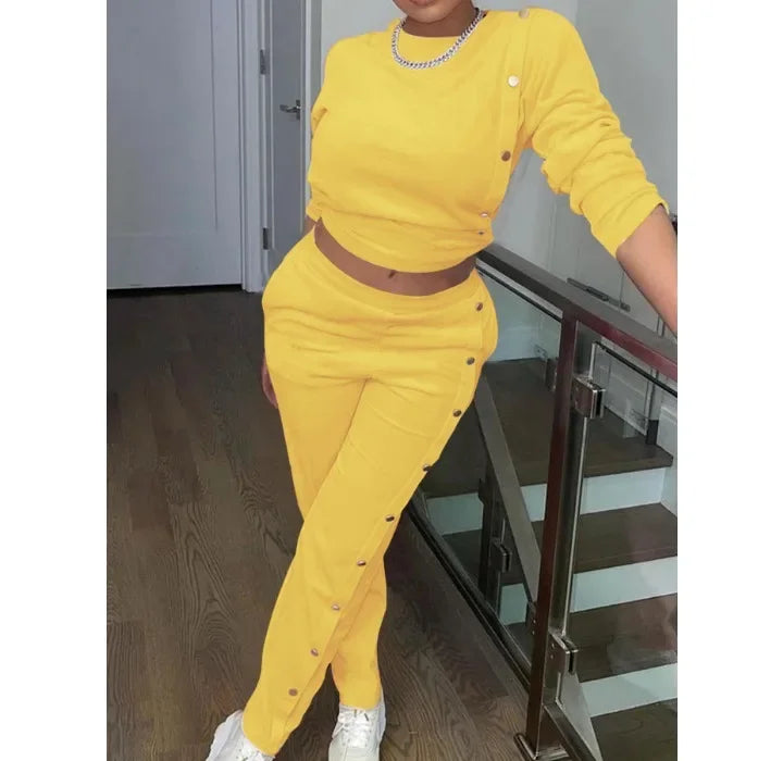Two Piece Sets Streetwear Elegant Women's New Hoodie Side Button Long Sleeved Pants Fashionable Casual Suit Y2k Autumn 2024