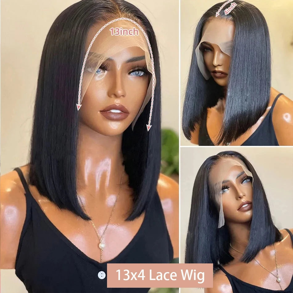13x4 Bone Straight Bob Wig Lace Front Human Hair Wigs 4x4 Short Bob Wig Lace Frontal Wig 100% Human Hair 200% Density 12 14 Inch