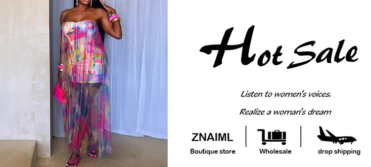 Znaiml Summer Tie Dye Print Women Colorful Off Shoulder Wrapped Chest Dress with Mesh See Through Birthday Vacation Long Dresses