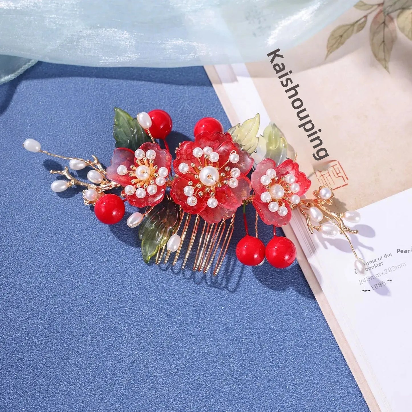 Red Flower Tassels Hair Comb Set