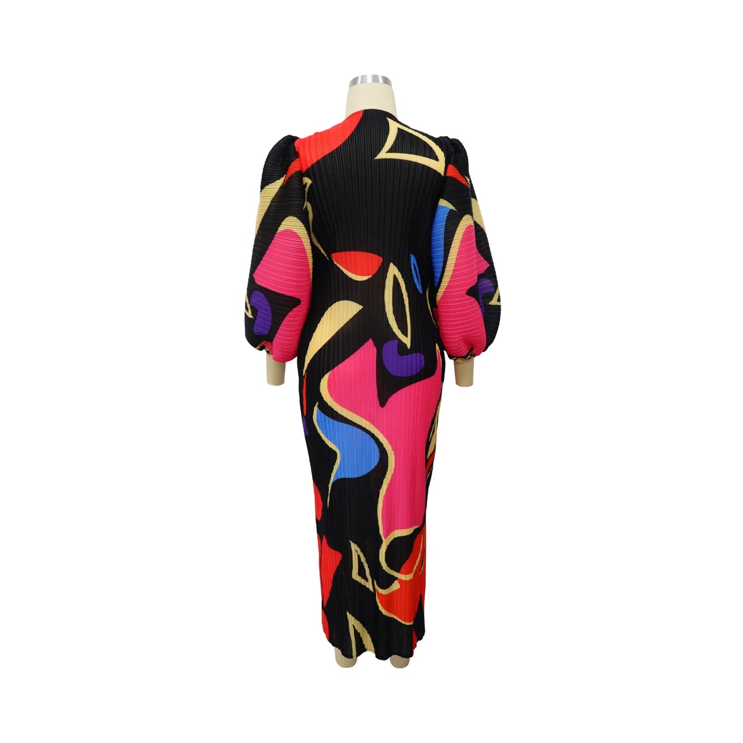 Lantern sleeve pleated dress