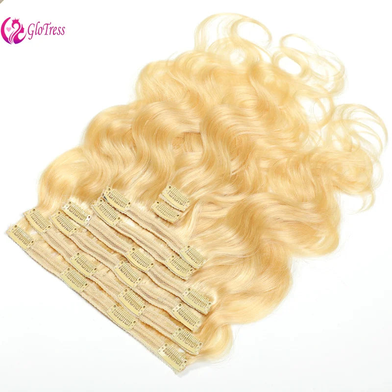 Clip in Hair Extensions 613 Blonde Body Wave 8-26 Inches Brazilian Virgin Remy Human Hair High Quality Natural Style Full Head