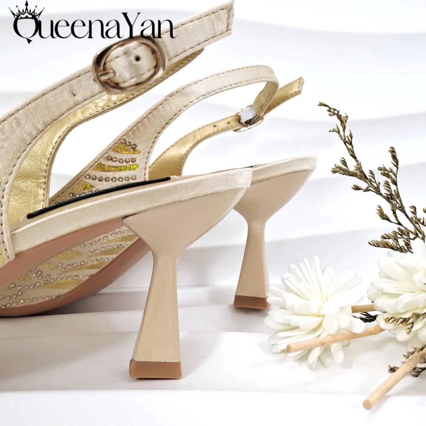 Queena Yan Italian Design Party Shoes African Fashion Ladies Small Clutches With Stiletto Shoes OL Heels