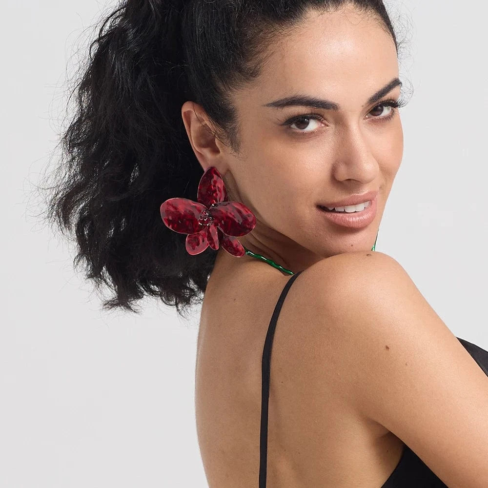 New Arrival Exaggerated Large Red Flower Drop Earrings High-Quality Trendy Long Earrings For Women Statement Jewelry Accessories