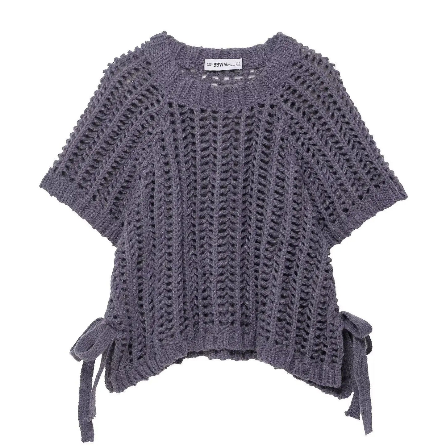 Soft Crochet With Side Bow Short Sleeves Knit Top For Women