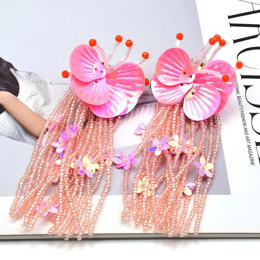Fashion Beaded Earrings Bohemian Women's Handmade Flower Drop Earrings Ethnic Statement Jewelry Wholesale