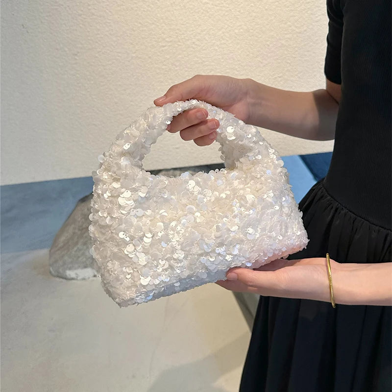 Luxury Pearlescent Sequin Party Wallet Crescent Shape Exquisite Elegant Evening Clutch Bag Summer Beach Wed Shoulder Bag Handbag