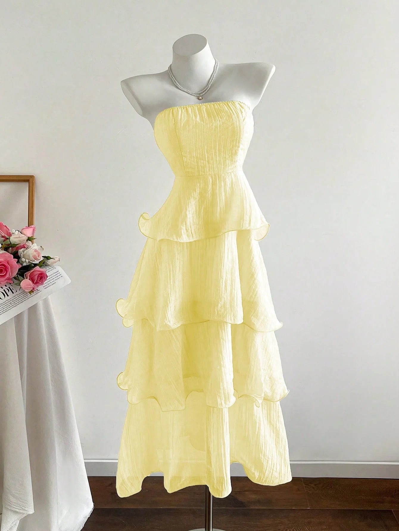 Solid Color Tube Top Layered Elegant Maxi Dress for Women
