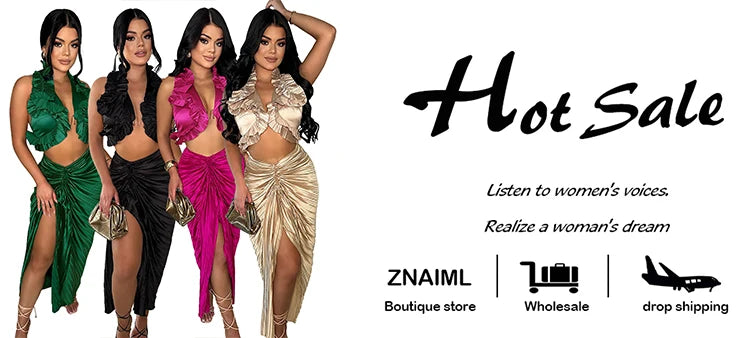 Znaiml Prom Gowns Formal Pleated Two 2 Pieces Women Crop Top and High Slit Skirt Set Ruffles Sexy Night Club Outfits Birthday