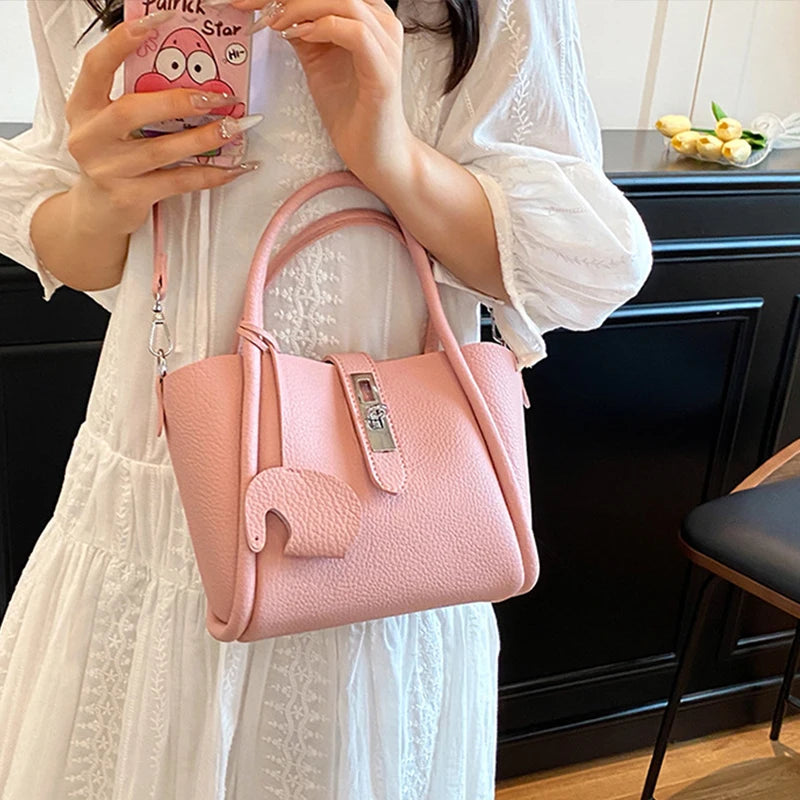 Fashion Design Women Bucket Bag Brand Trendy Basket Bag Versatile Simple Solid Color Texture Women's Bag Shoulder Crossbody Bag