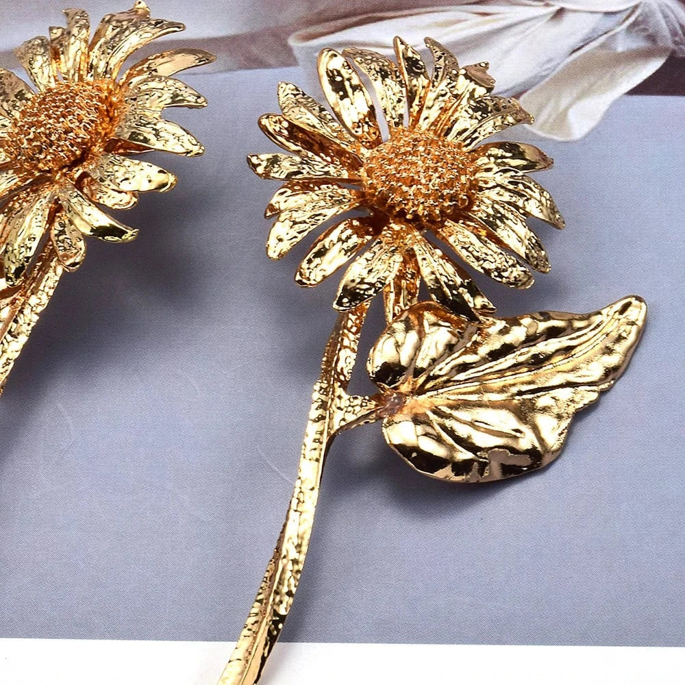 Fashion Plant Flower Drop Earrings For Women Metal Pendant Earrings Bohemian Statement Jewelry Accessories