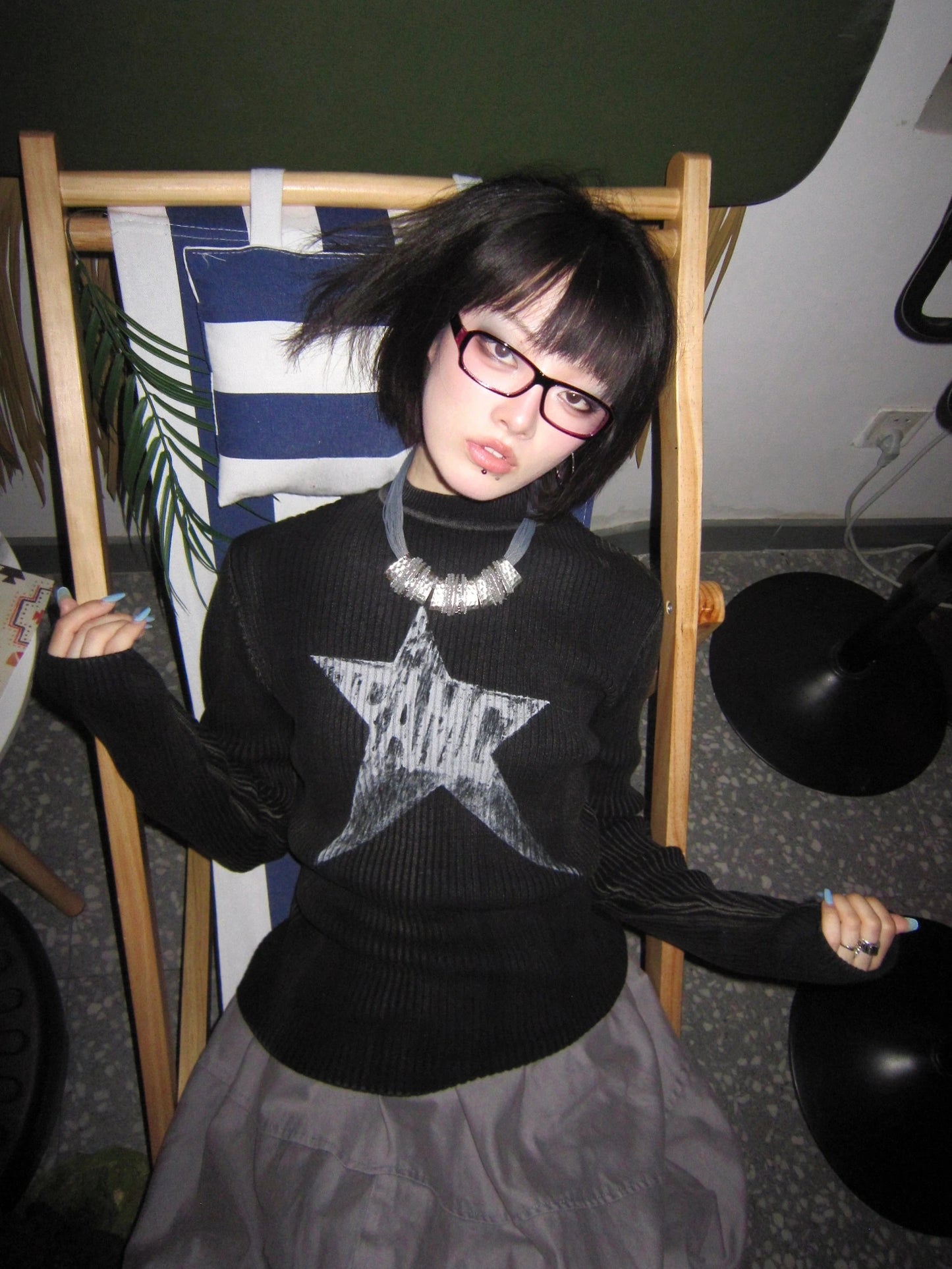 Karrram Japanese Y2k Black Knitted Tops Trashy 2000s Style Long Sleeve Knit T-shirt Vintage Harajuku Distressed Knitwear Grunge