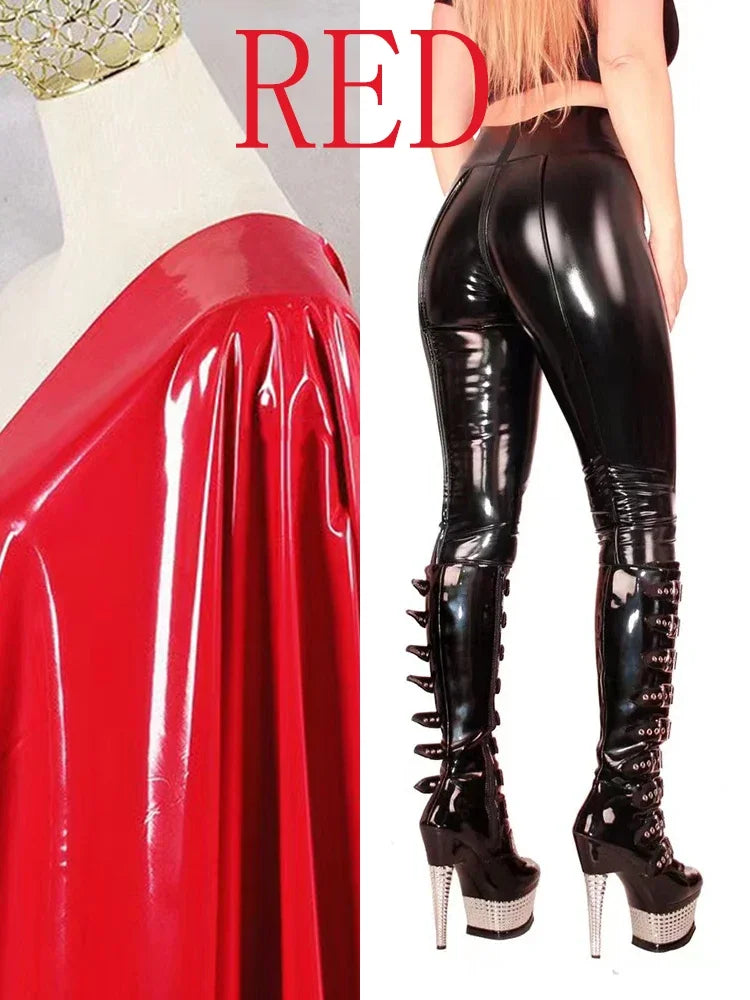 High Waist Patent Leather Trousers Women Punk Faux Latex Bodycon Pants Zip Open Crotch Stretch Slim Leggings Gothic Clubwear New