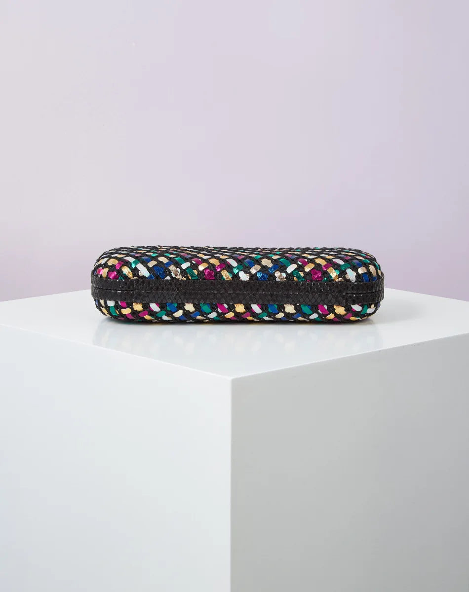 Gold Evening Clutch Bag for Women Leather and Bright Line Woven Purse Elegant Ladies Metal Knot Party Handbag Bolsas Femininas