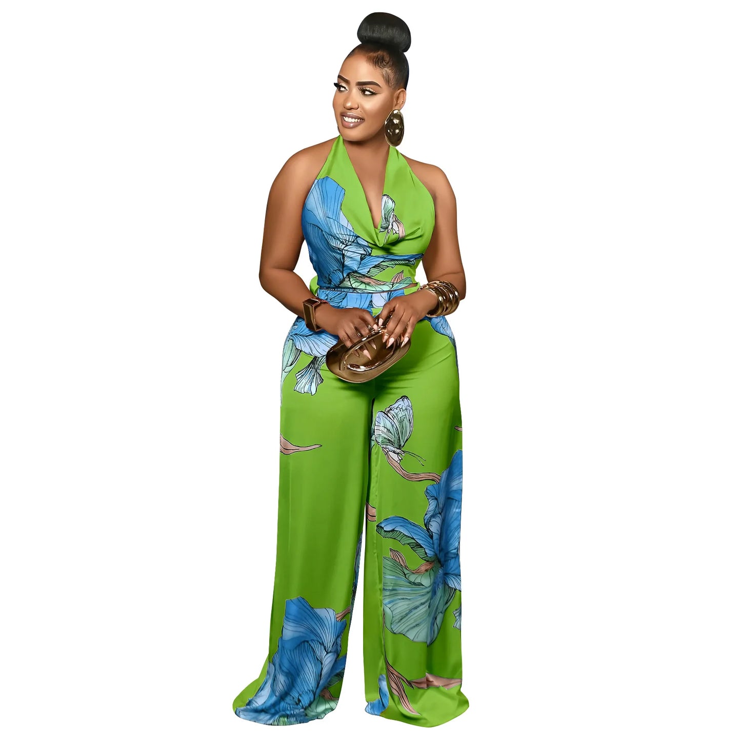 CM.YAYA Women's Set Pile Collar Elegant Floral Print Top and Wide Leg Pants Suit 2025 Summer Two 2 Piece Sets Outfit Tracksuit