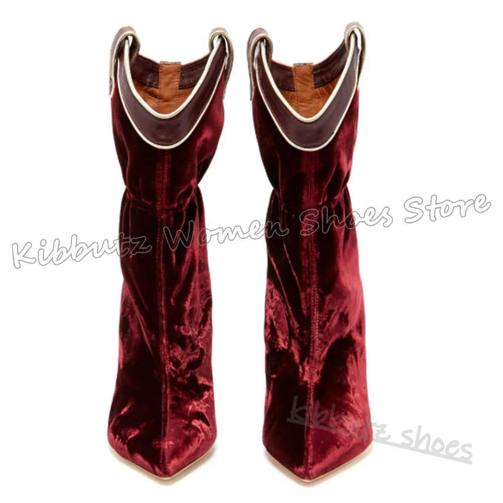 Ankle Modern Boots Velvet Solid Color Pleated Fashion Elegant Comfortable Sexy Luxury Women Shoes New Pointy Thin Heels Slip-On