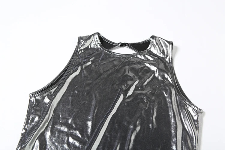 Weird Puss Silky Sexy Playsuit Women Backless Coquette Sleeveless Summer Hipster Shiny Skinny Fit Stretch Activity Club Romper