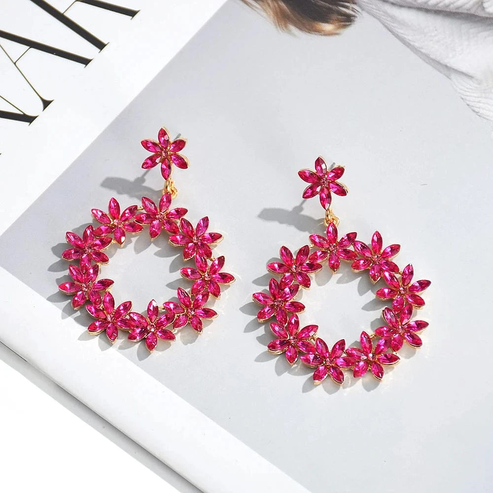 New Arrival Flower Colored Glass Stone Drop Earrings For Women Girls Crystal Accessories Statement Jewelry Wholesale