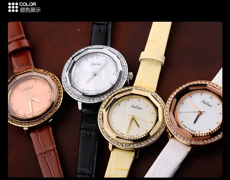 Mother-of-pearl Julius Lady Women's Watch Japan Quartz Fashion Hours Bracelet Real Leather Girl's Gift No Box