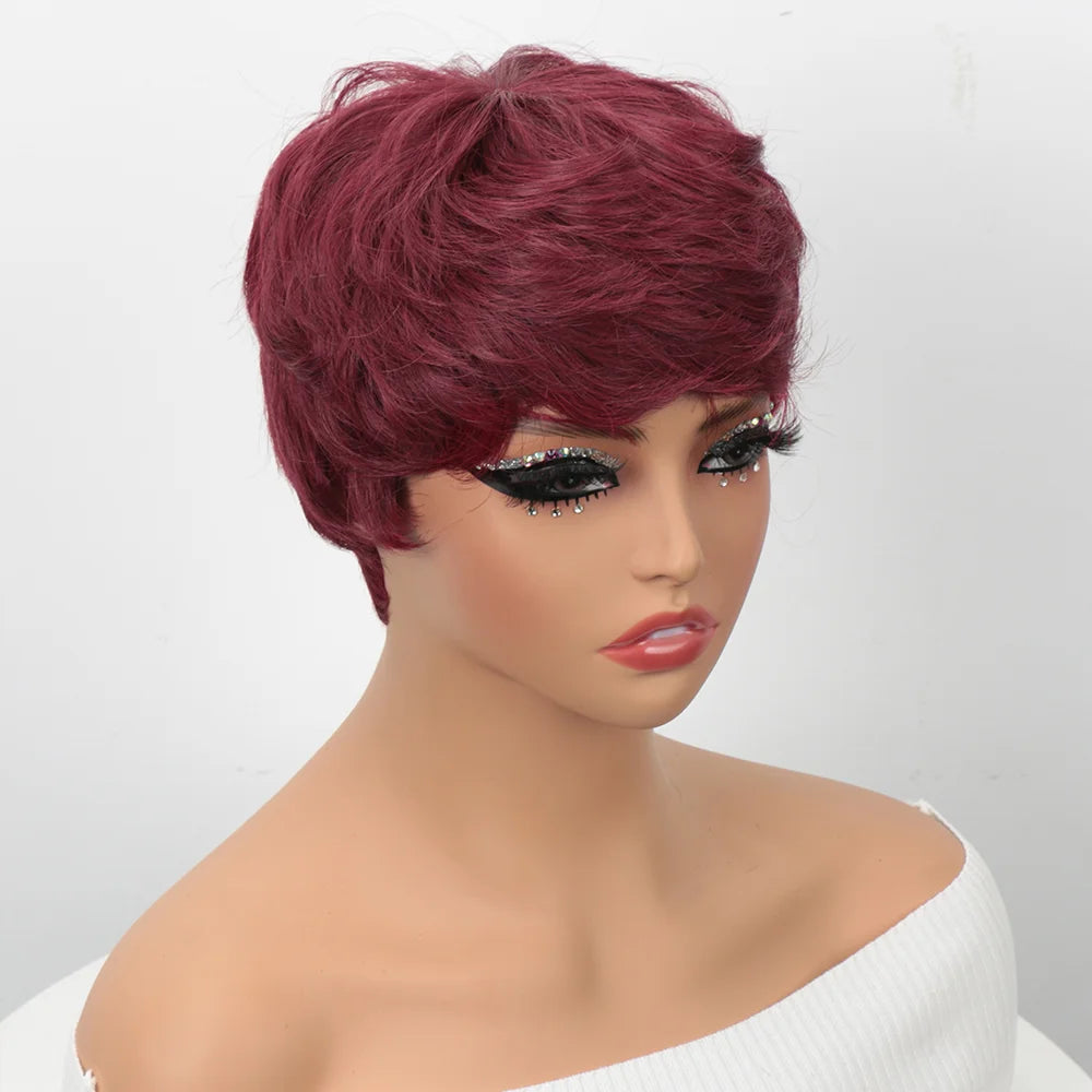 Short Bob Wig Human Hair for Black Women Pixie Cut wigs Human Hair Wig Glueless Wig None Lace Front Wig with Bangs Natural Black
