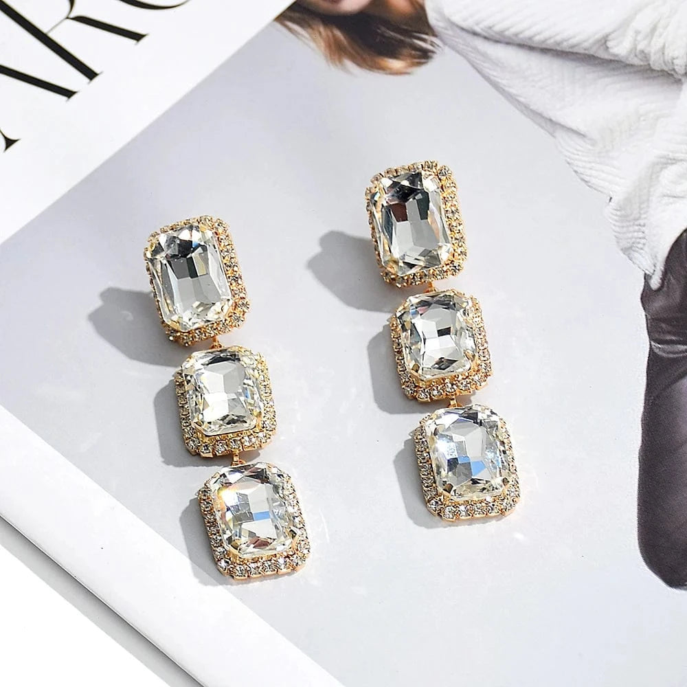 Hot-Sell Trendy Geometric Long Earrings High-Quality Luxury Crystal Jewelry Accessories For Women Girls Party Wedding