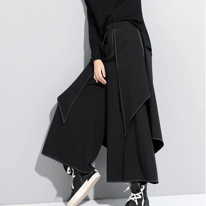 French fashion temperament black wide-leg pants women's spring and autumn new loose plus size casual pants casual skirt pants.